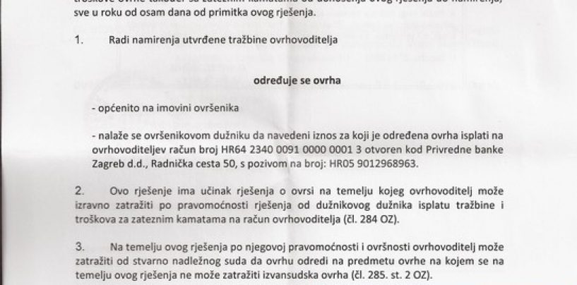 VESNA ŠKARE OŽBOLT PROVODI OVRHE ZA PBZ