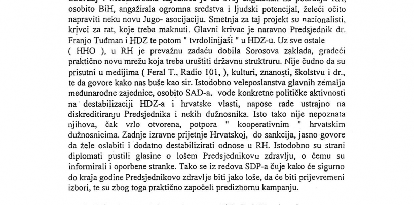 STROGO POVJERLJIVO PAŠALIĆEVO PISMO TUĐMANU IZ OŽUJKA ‘98. PRONAĐENO U PUKANIĆEVOM SEFU