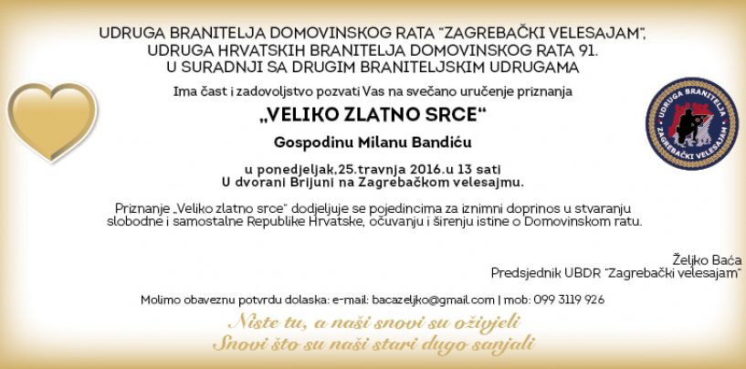 BANDIĆU PRIZNANJE BRANITELJSKIH UDRUGA