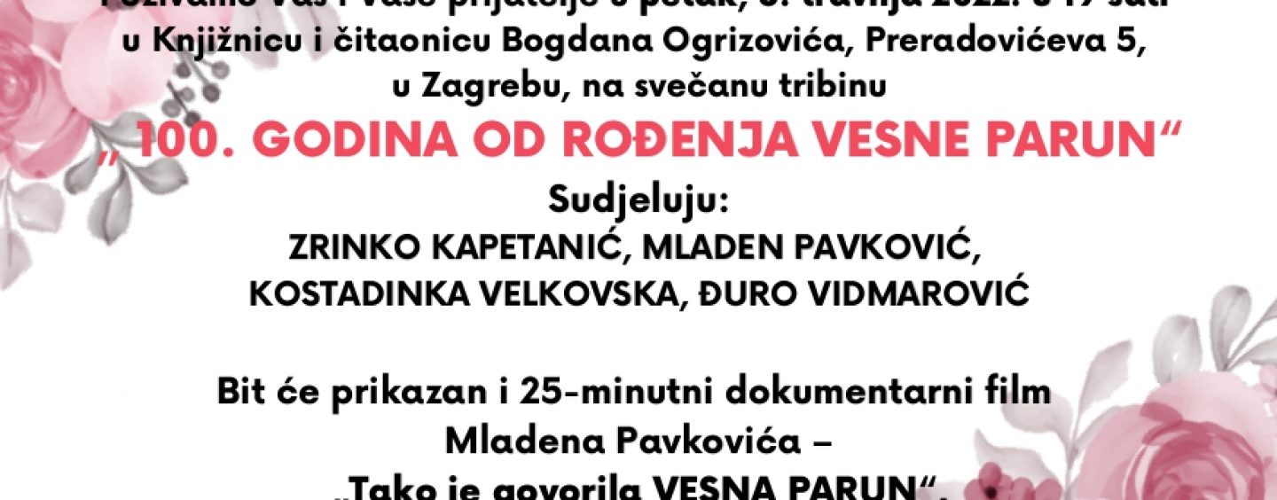 SVEČANA TRIBINA O VESNI PARUN