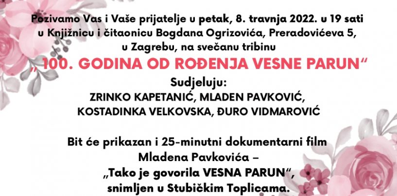 SVEČANA TRIBINA O VESNI PARUN