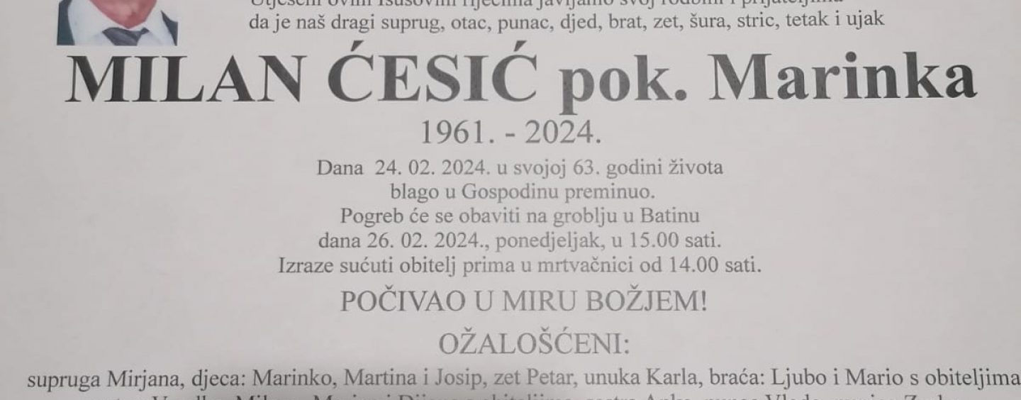 IN MEMORIAM MILAN ĆESIĆ