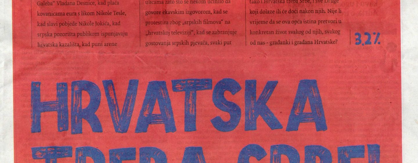 HRVATSKOJ TREBAJU SRBI, ALI NE KAO PUPOVAC