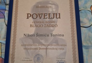 NIKOLI ŠIMIĆU TONINU POVELJA BLAGO ZADRO